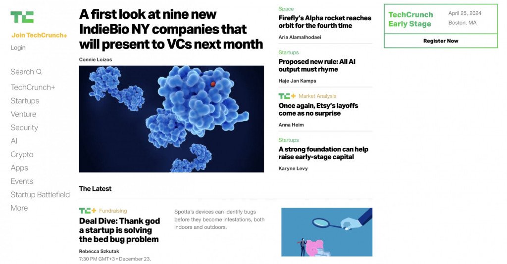 tech website examples - techcrunch