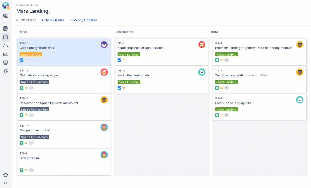 Scrum board in Jira - example