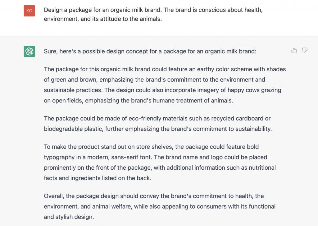 A screenshot with product design idea from ChatGPT