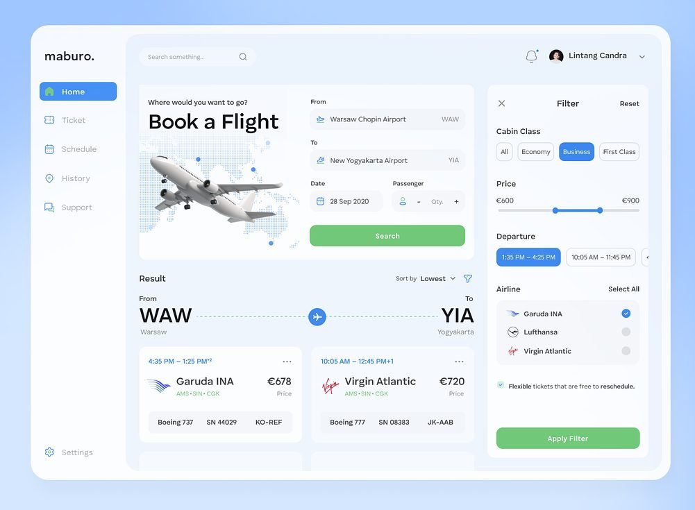 flight booking dashboard concept.